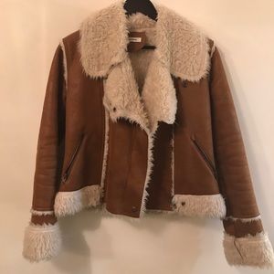 Women camel faux suede fur jacket